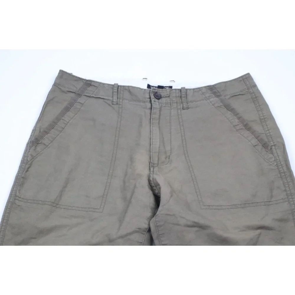 Vintage Banana Republic Mens 33x30 Flat Front Linen Wide Leg Chino Pants Olive